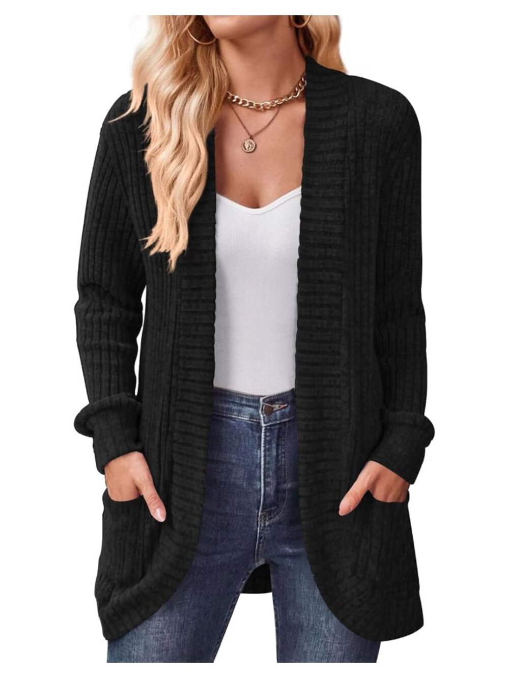 Womens Long Cardigan Sweater Lightweight Open Front Pockets